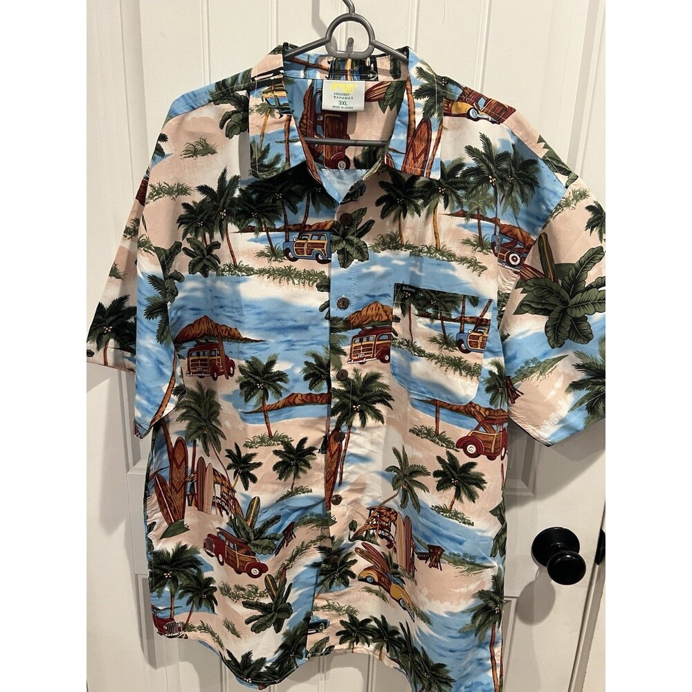 Beach Raised Bahamas Men’s 3XL Hawaiian Aloha Camp Shirt NWOT Woody Wagon